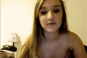 Cute teen sweetheart finger copulates her taut and moist snatch on web webcam
