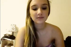 Cute teen sweetheart finger copulates her taut and moist snatch on web webcam