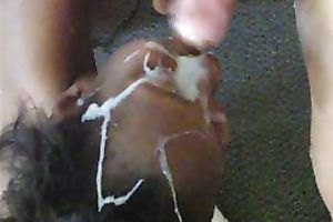 Mature dark neighbour housewife got a large spunk fountain on her face