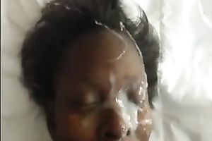 Mature dark neighbour housewife got a large spunk fountain on her face