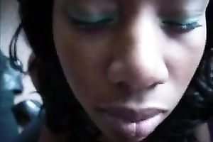 Black legal age teenager wench takes shlong in her hawt lip throat and receives jizzed