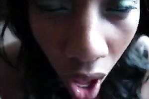 Black legal age teenager wench takes shlong in her hawt lip throat and receives jizzed