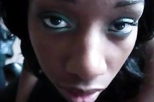 Black legal age teenager wench takes shlong in her hawt lip throat and receives jizzed