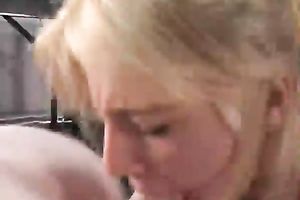 Skanky golden-haired with lascivious eyes is damn precious at giving blowjobs