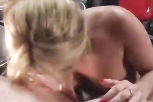 Skanky golden-haired with lascivious eyes is damn precious at giving blowjobs