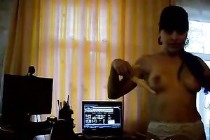 Cute non-professional dark brown copulates her fur pie and ass with toys indoors