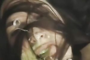 Sexy brunette sucks my ramrod and acquires cum on her face and hair