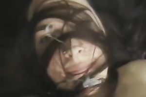 Sexy brunette sucks my ramrod and acquires cum on her face and hair