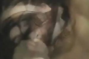 Sexy brunette sucks my ramrod and acquires cum on her face and hair