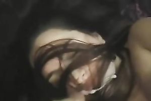 Sexy brunette sucks my ramrod and acquires cum on her face and hair