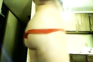 Webcam vid with a bulky dark brown showing her large belly and ass