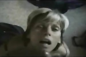 Short-haired blonde mamma is eager to get her face overspread with cum