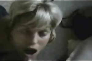 Short-haired blonde mamma is eager to get her face overspread with cum