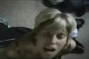 Short-haired blonde mamma is eager to get her face overspread with cum