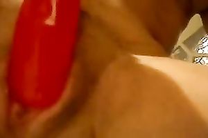 See that taut pink cunt and how it acquires sticky after masturbation with a sex tool