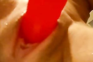 See that taut pink cunt and how it acquires sticky after masturbation with a sex tool