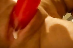 See that taut pink cunt and how it acquires sticky after masturbation with a sex tool