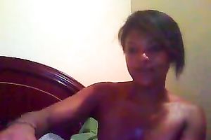 Delicious and shiny dark legal age teenager hottie greases up and masturbates