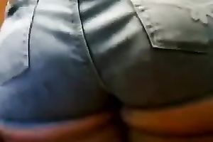 Hidden livecam movie with a chubby a-hole stuck in taut denim shorts