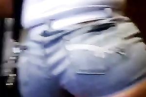 Hidden livecam movie with a chubby a-hole stuck in taut denim shorts