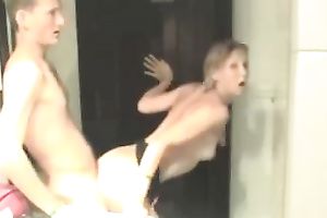 My alluring golden-haired paramour and me banging in the washroom