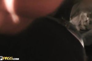 Pretty blond shows her twat and works on a shlong in POV video