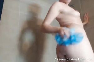 Blue eyed ginger legal age teenager with thick a-hole and taut tits takes shower - web camera