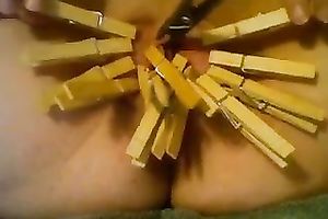 Poking pens in my anus and attaching clothespegs to my cunt
