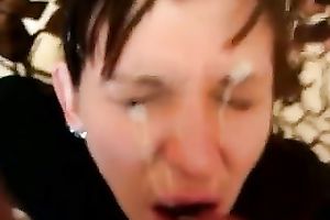 Shy Russian milf licks my schlong and acquires her face splattered with cum