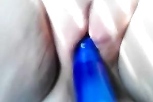 Pounding my darling fattie's bald muff with a diminutive sex toy