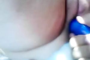 Pounding my darling fattie's bald muff with a diminutive sex toy