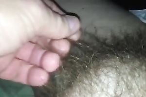 Rubbing my wife's hirsute cunt in front of a camera