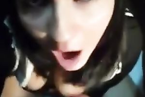 Cute hawt brunette hair Italian BBC slut licks the tip of my white large penis