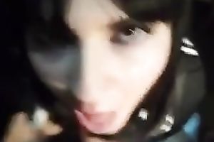 Cute hawt brunette hair Italian BBC slut licks the tip of my white large penis