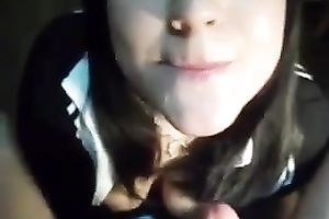 Cute hawt brunette hair Italian BBC slut licks the tip of my white large penis