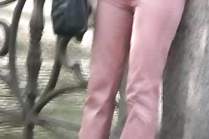 Lena changes her trousers after peeing her panties in the street