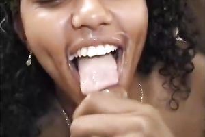 Two lustful dark babes participate in a 3some