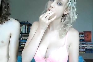 Tasty looking golden-haired foul is going to have steamy fuck with her 4 eyed man