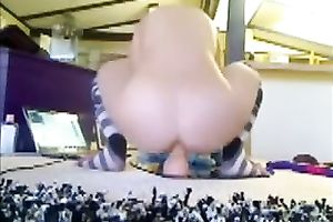 Sweet black cock sluts in knee socks rides suction cup sextoy