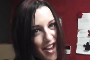 Pretty brunette with pierced tongue sucks a 10-Pounder like a pro