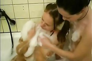 Brunette college gals are in the bathtub jointly
