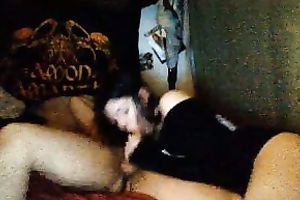 Insatiable legal age teenager dark brown latina cock sucker in my bedroom