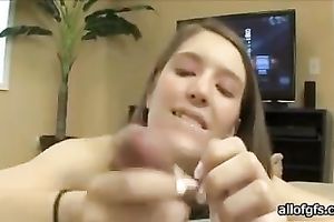 Slim dark-haired hottie manages to milk a penis dry in POV movie