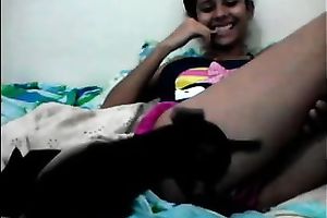 Webcam solo with an exotic legal age teenager flashing her pants and mangos