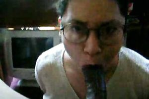 Gorgeous Chubby Babe In Glasses Deepthroats A Huge Dark Dong