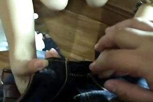 Young honey with nice-looking smile eats a miniature knob of her man