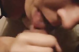 Brown-haired neighbor admires me with her oral-service skills