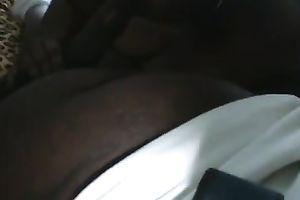 Short-haired ebon bitch engulfing my weiner devotedly