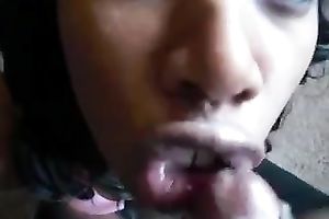 My nasty ebon GF craves me to cum on her lascivious face