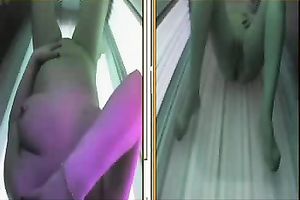 Sexy college horny white wife caught on hidden webcam in solarium